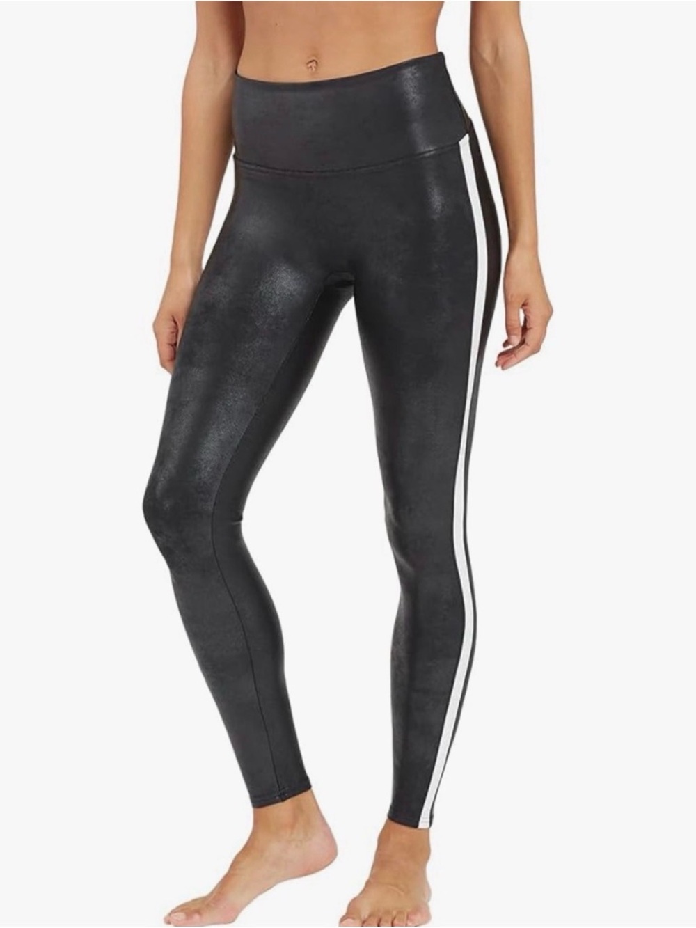 SPANX Track Style Black Faux Leather Leggings | Medium